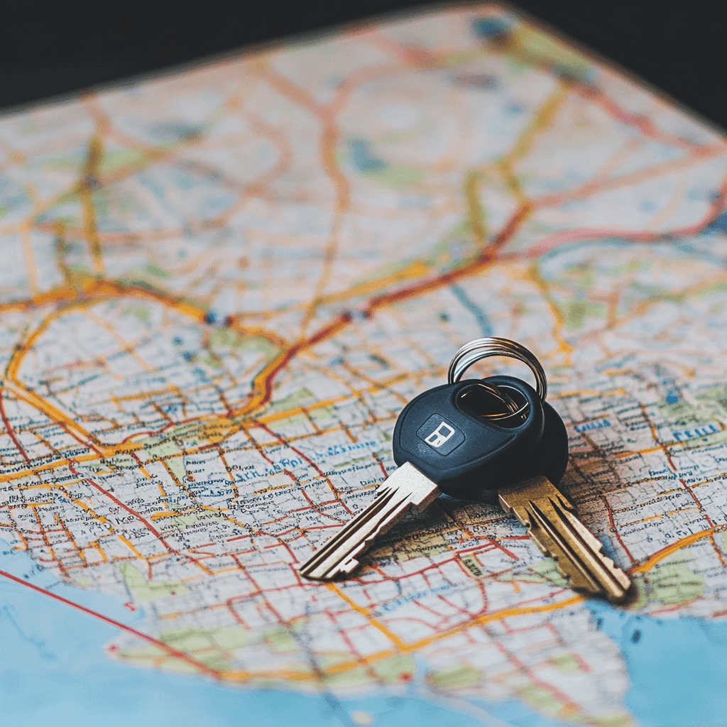 Map of Fayetteville with car keys