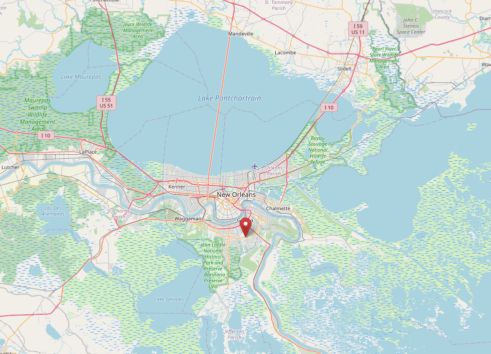 Map of New Orleans showing dealer locations