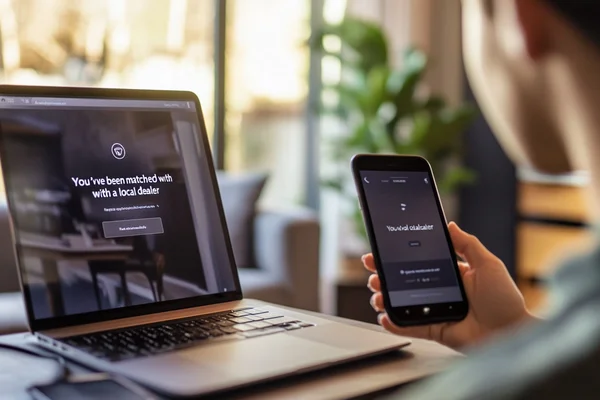 Person receiving dealer match confirmation on their device